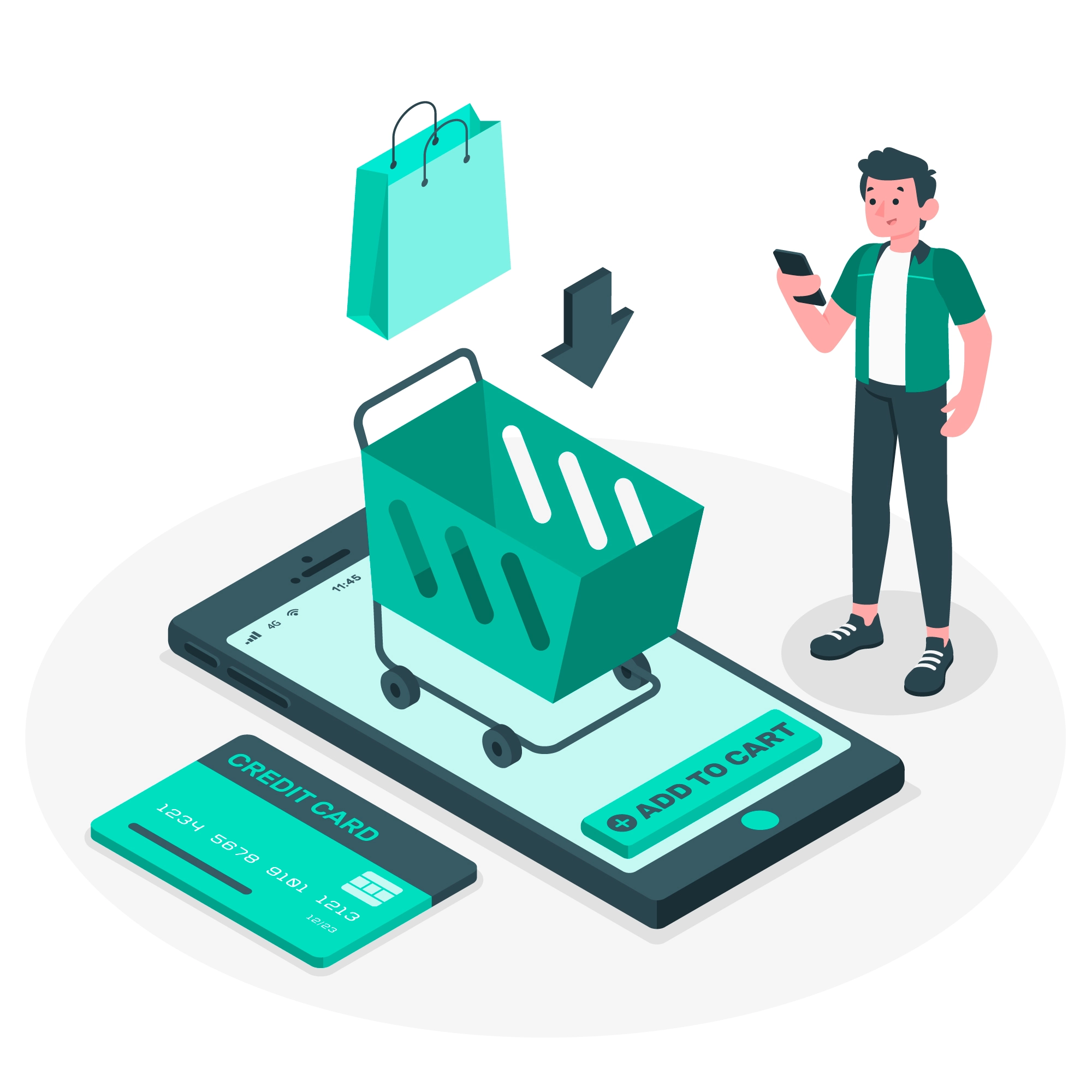  an image of a person shopping with his credit card and adding things from techthing to his cart